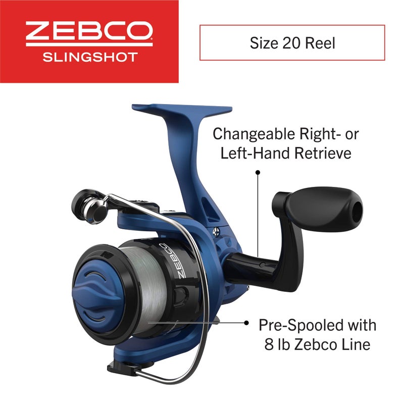 Zebco Slingshot Spinning Reel and Fishing Rod Combo, 5-Foot 6-Inch 2-Piece Fishing Pole, Size 20 Reel, Changeable Right- or Left-Hand Retrieve, Pre-Spooled with 8-Pound Zebco Cajun Line, Blue - Image 3